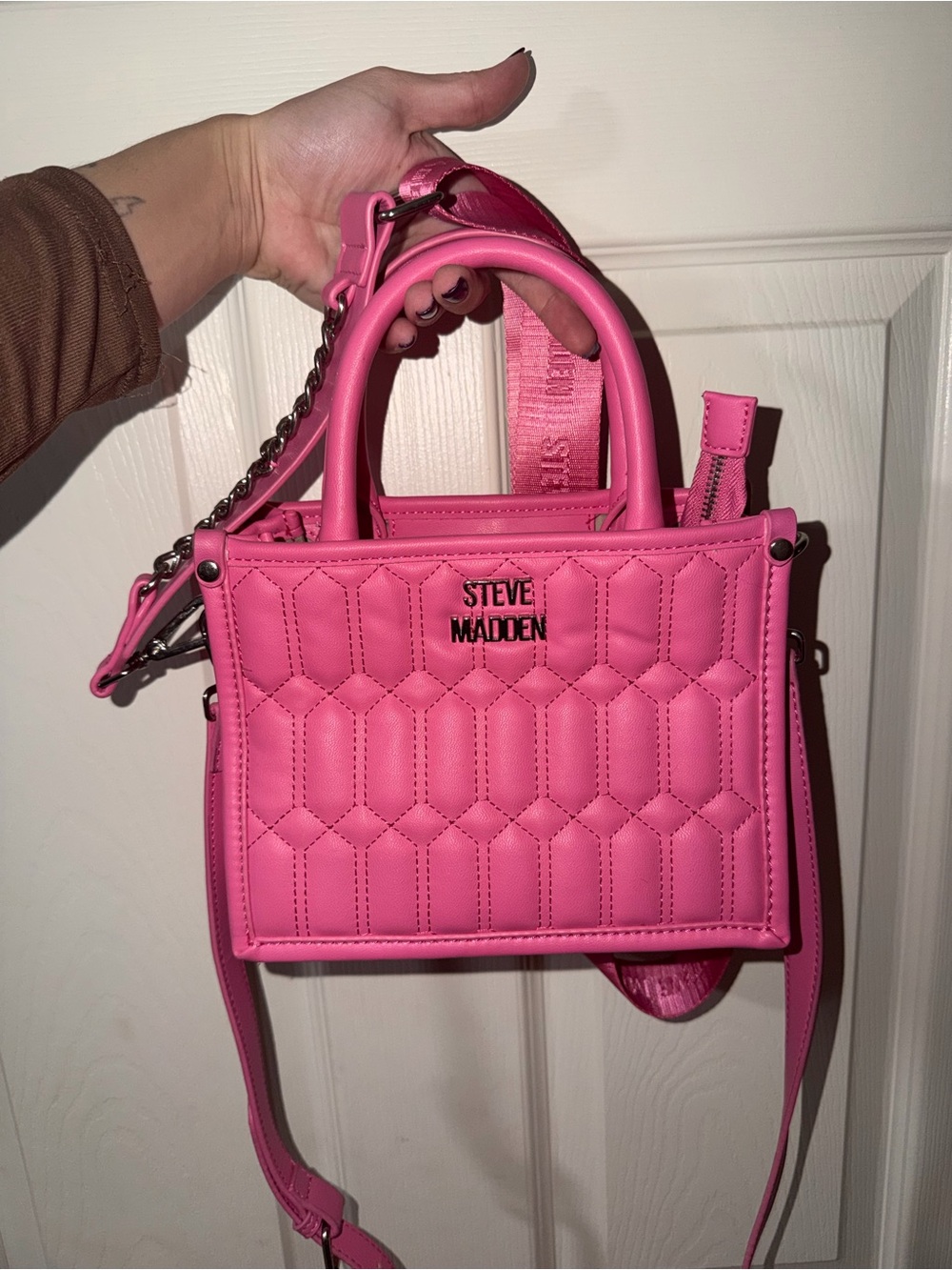 Steve Madden Hot Pink Quilted Mini Tote with Strap